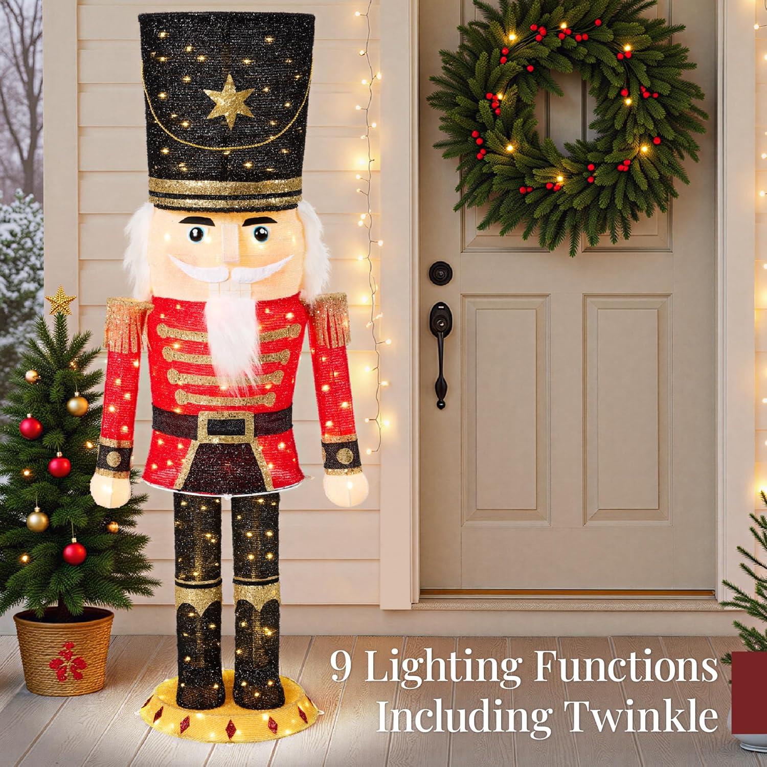 imageBest Choice Products Christmas Nutcracker Bear 5ft Pop Up Lighted Large Holiday 3D Yard Decoration w 150 Twinkling LED Lights for Outdoor Indoor  Red5ft Nutcracker
