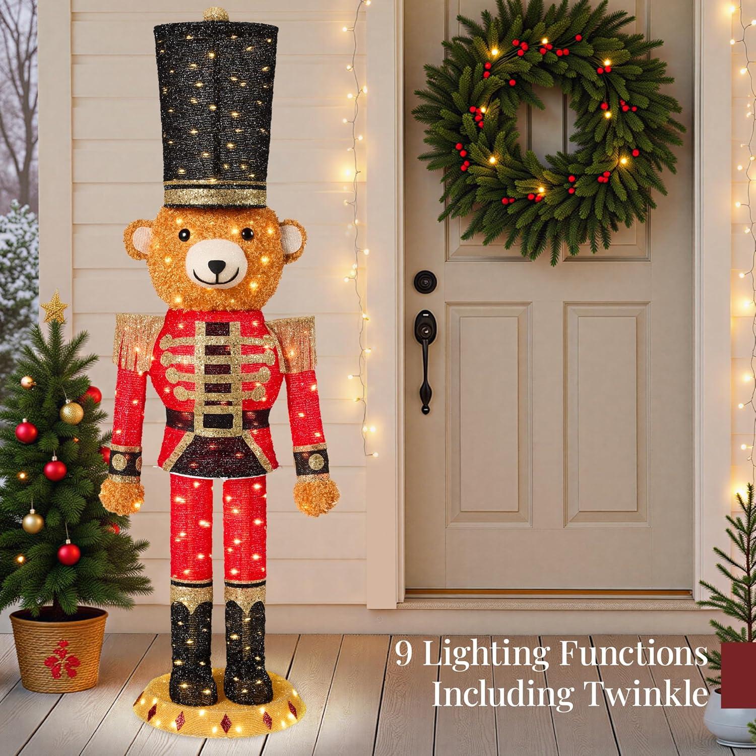 imageBest Choice Products Christmas Nutcracker Bear 5ft Pop Up Lighted Large Holiday 3D Yard Decoration w 150 Twinkling LED Lights for Outdoor Indoor  Red5ft Bear Nutcracker