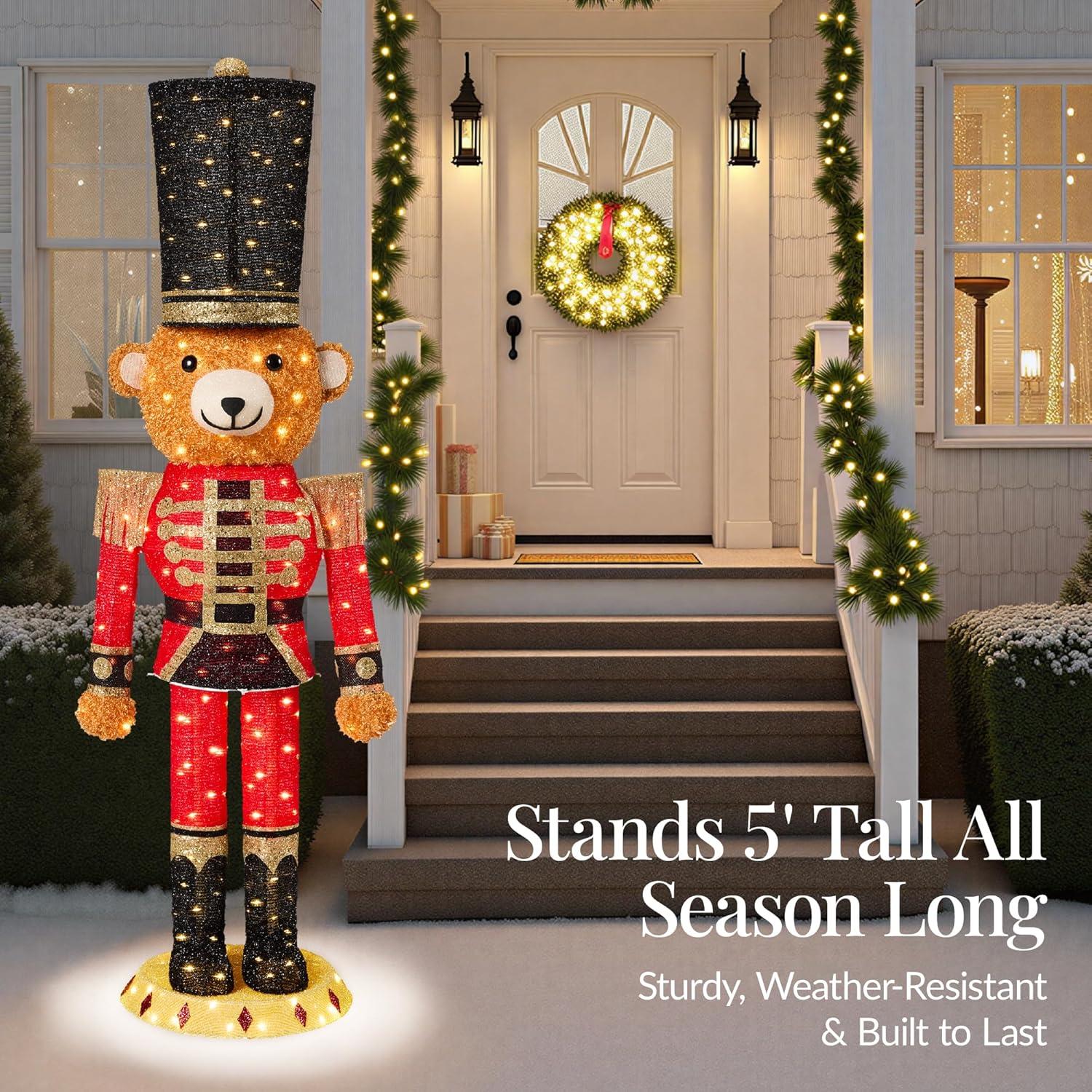 imageBest Choice Products Christmas Nutcracker Bear 5ft Pop Up Lighted Large Holiday 3D Yard Decoration w 150 Twinkling LED Lights for Outdoor Indoor  Red5ft Bear Nutcracker