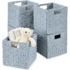 imageBest Choice Products 105x105in Pack of 5 Cube Storage Baskets Water Hyacinth Multipurpose Collapsible Organizers Handwoven Laundry Totes for Laundry Living Room Kids Room ampamp Nursery  SageBlue
