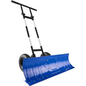 imageBest Choice Products 24in HeavyDuty Snow Pusher Hand Plow for Snow Removal Ergonomic Handle Easy Storage  BlackBlue
