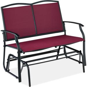 imageBest Choice Products 2Person Outdoor Patio Swing Glider Steel Bench Loveseat Rocker for Deck Porch wTextilene Fabric Steel Frame  BrownBurgundyBlack