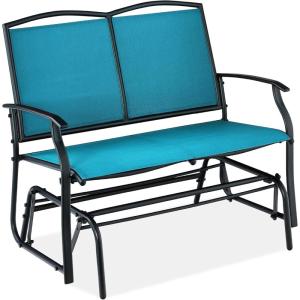 imageBest Choice Products 2Person Outdoor Patio Swing Glider Steel Bench Loveseat Rocker for Deck Porch wTextilene Fabric Steel Frame  BrownPeacock BlueBlack