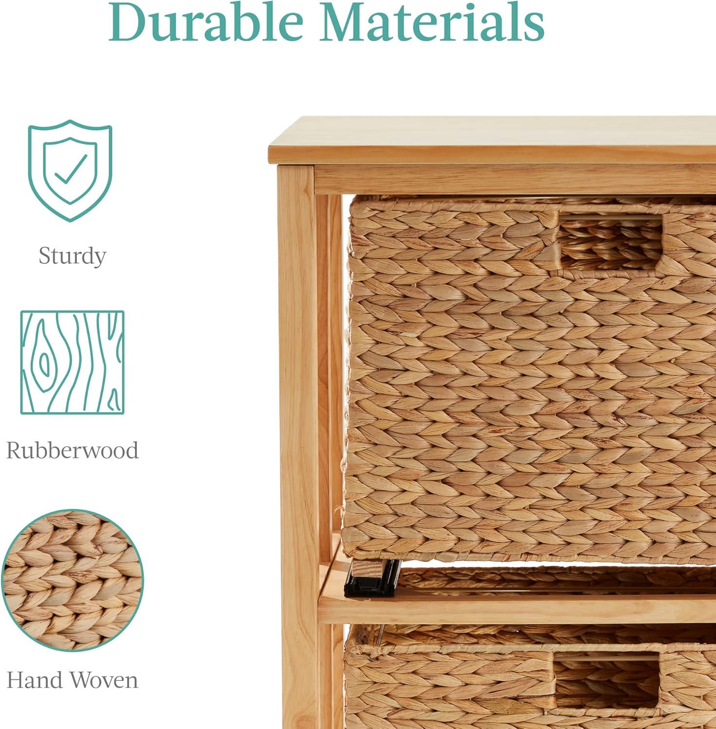 imageBest Choice Products Vertical Rolling File Cabinet Multipurpose Portable Water Hyacinth Basket Organizer for Home Office Workspace wRubberwood Frame Metal Sliders Locking Caster Wheels  MochaNatural