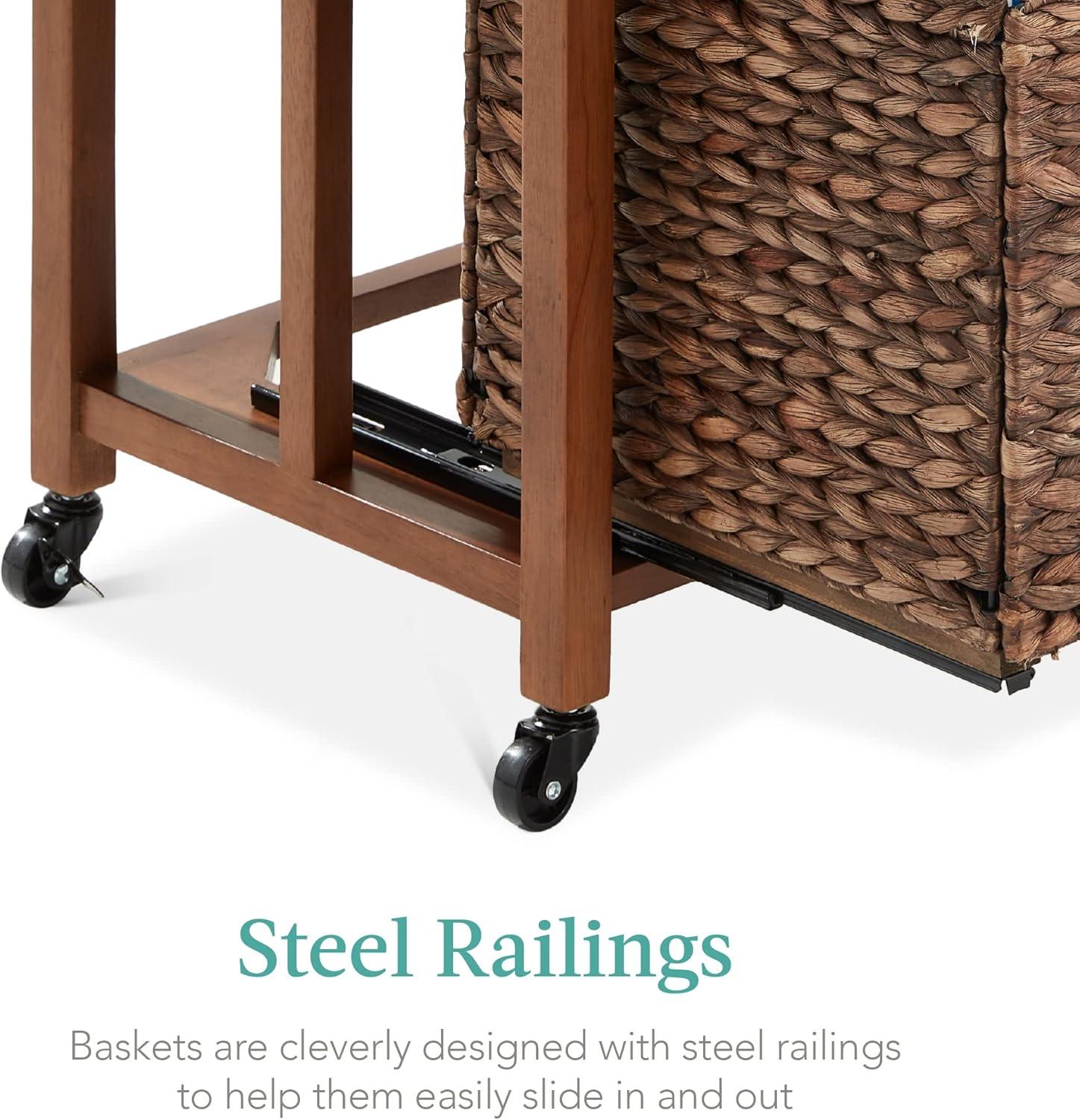 imageBest Choice Products Vertical Rolling File Cabinet Multipurpose Portable Water Hyacinth Basket Organizer for Home Office Workspace wRubberwood Frame Metal Sliders Locking Caster Wheels  MochaMocha