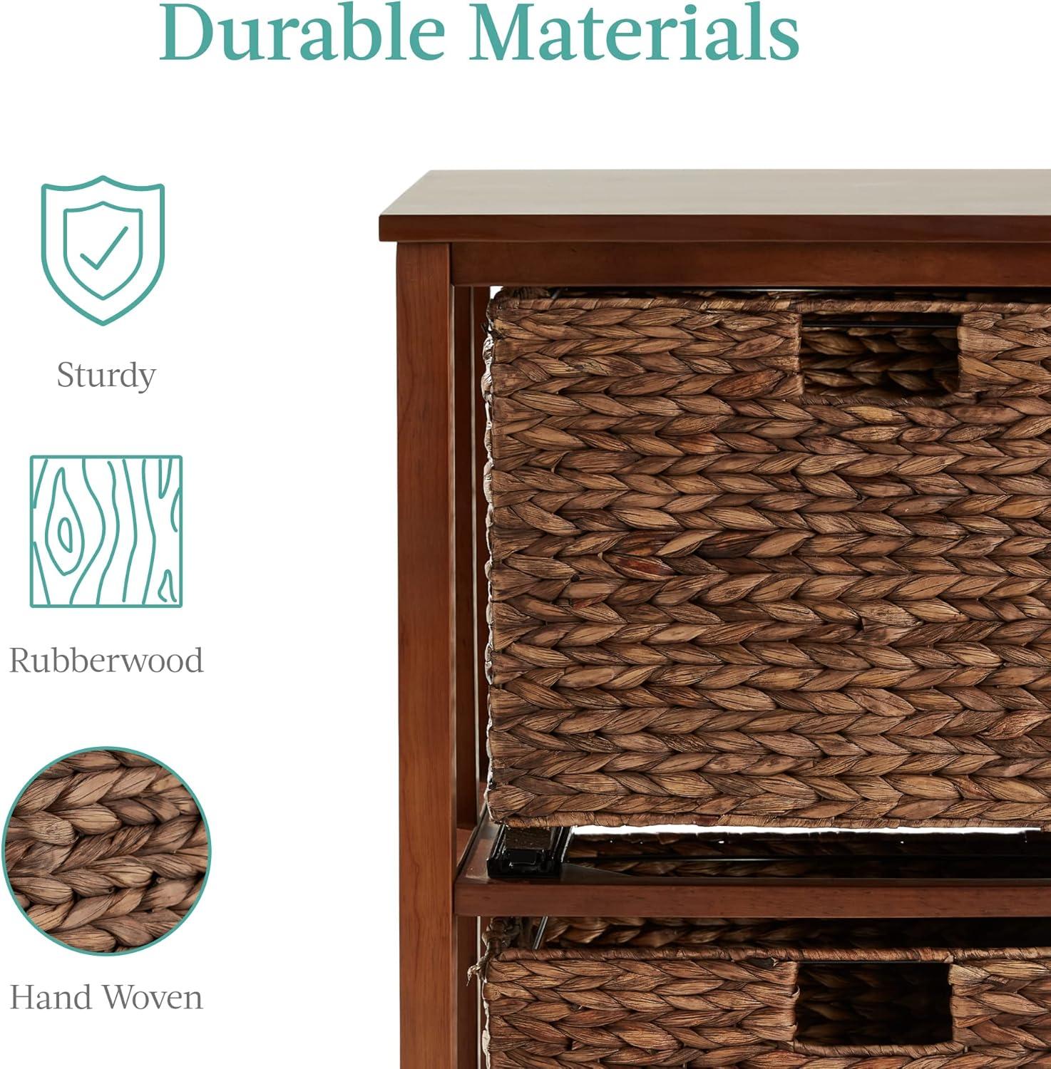 imageBest Choice Products Vertical Rolling File Cabinet Multipurpose Portable Water Hyacinth Basket Organizer for Home Office Workspace wRubberwood Frame Metal Sliders Locking Caster Wheels  MochaMocha