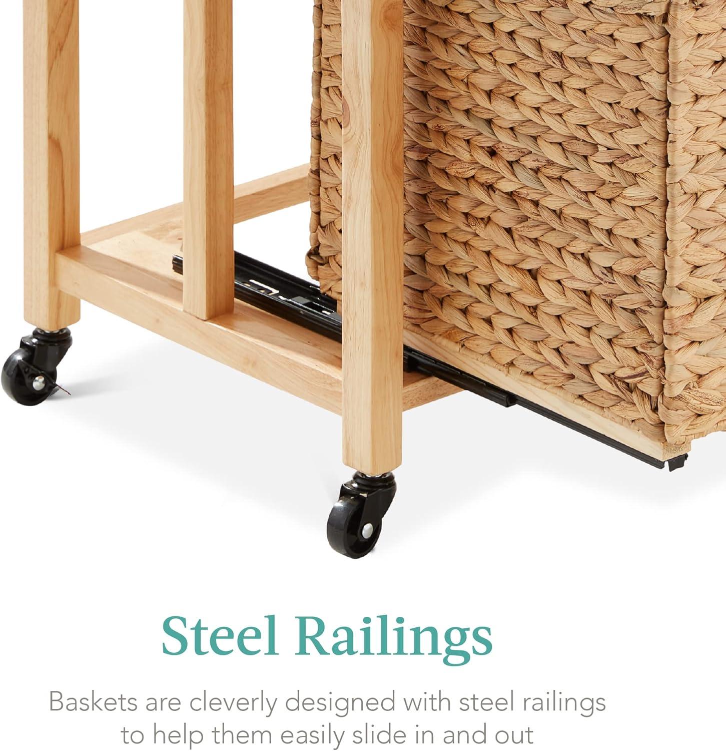 imageBest Choice Products Vertical Rolling File Cabinet Multipurpose Portable Water Hyacinth Basket Organizer for Home Office Workspace wRubberwood Frame Metal Sliders Locking Caster Wheels  MochaNatural