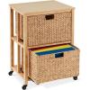imageBest Choice Products Vertical Rolling File Cabinet Multipurpose Portable Water Hyacinth Basket Organizer for Home Office Workspace wRubberwood Frame Metal Sliders Locking Caster Wheels  MochaNatural