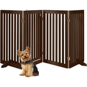 imageBest Choice Products 315in 4Panel Freestanding Wooden Pet Gate wWalk Through Door Adjustable Pen Support Feet  EspressoEspresso
