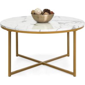 imageBest Choice Products 36in Faux Marble Accent Table Modern End Table Large Coffee Table Home Decor for Living Room Dining Room Tea Coffee wMetal Frame Foot Caps Designer  WhiteGoldWhiteBronze Gold