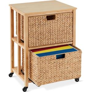 imageBest Choice Products Vertical Rolling File Cabinet Multipurpose Portable Water Hyacinth Basket Organizer for Home Office Workspace wRubberwood Frame Metal Sliders Locking Caster Wheels  MochaNatural