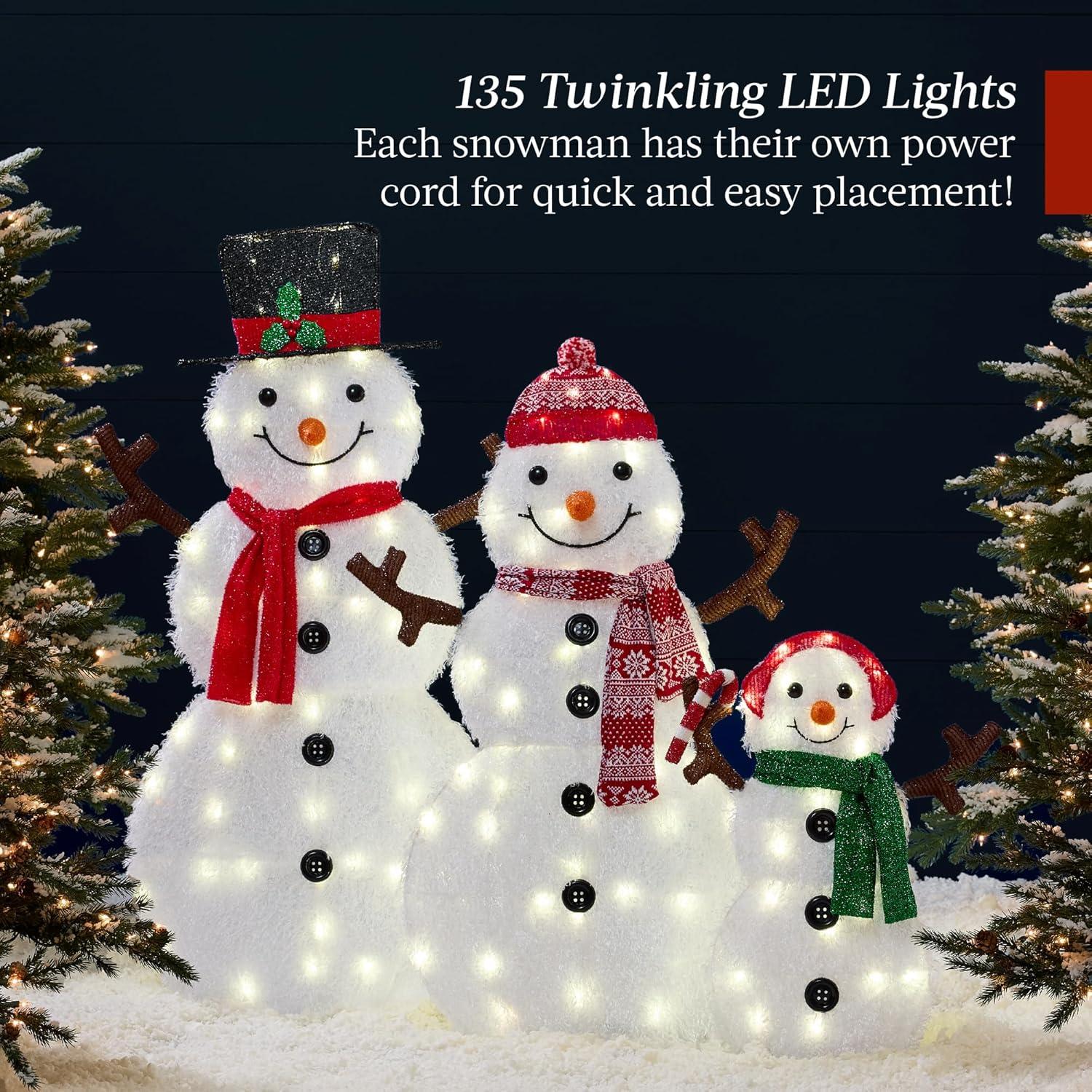 imageBest Choice Products 4ft 4Piece 2D Lighted Christmas Snowman Family Set Large Outdoor Yard Decor Holiday Decoration w 160 Twinkling LED Lights3Piece