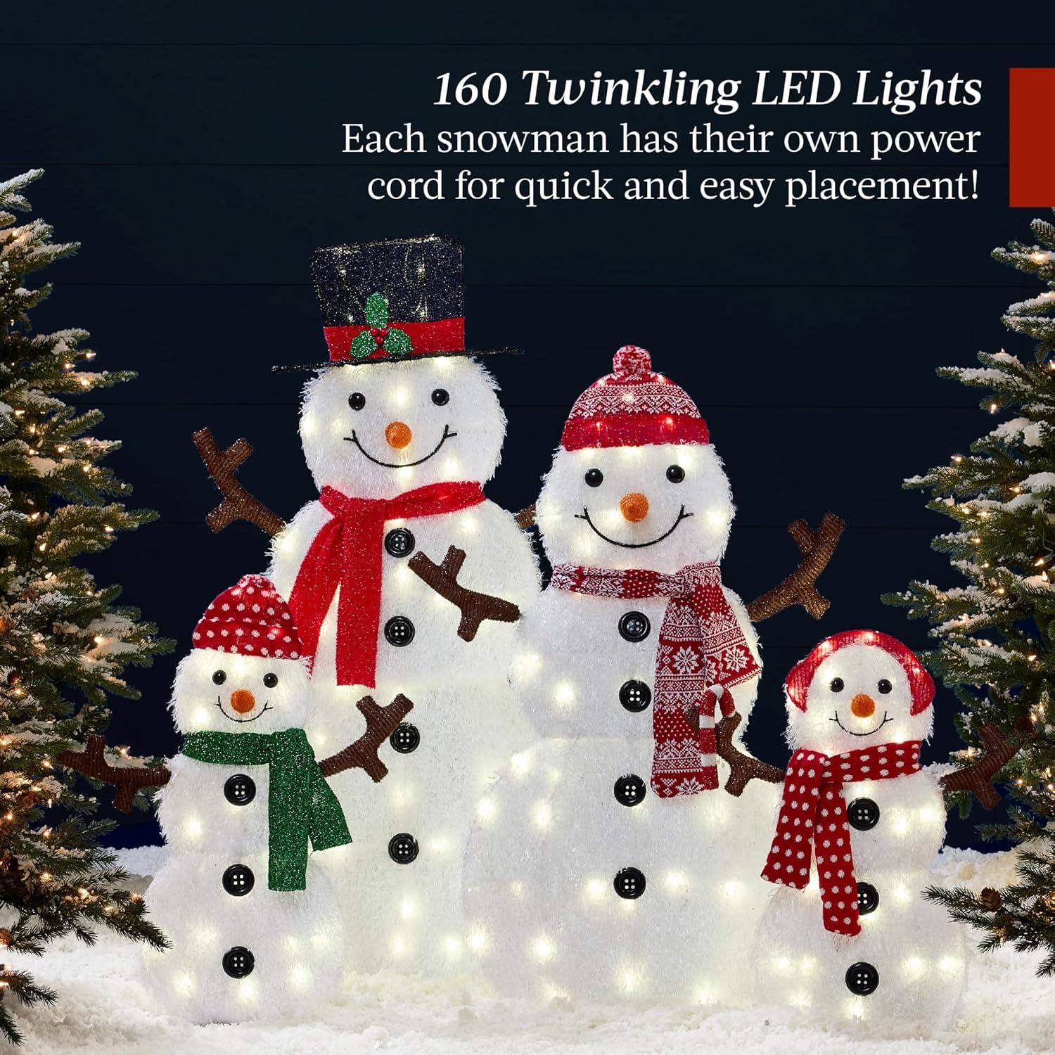 imageBest Choice Products 4ft 4Piece 2D Lighted Christmas Snowman Family Set Large Outdoor Yard Decor Holiday Decoration w 160 Twinkling LED Lights4Piece