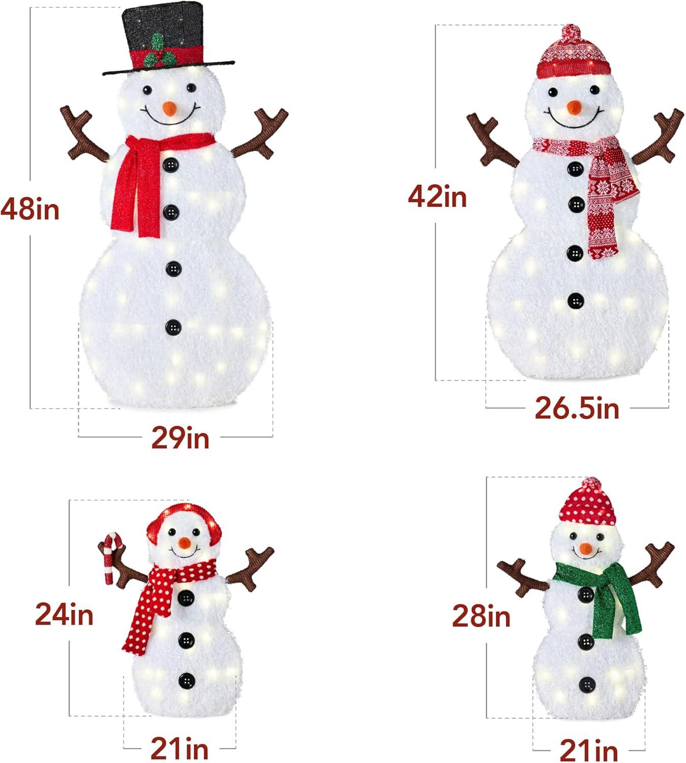 imageBest Choice Products 4ft 4Piece 2D Lighted Christmas Snowman Family Set Large Outdoor Yard Decor Holiday Decoration w 160 Twinkling LED Lights4Piece