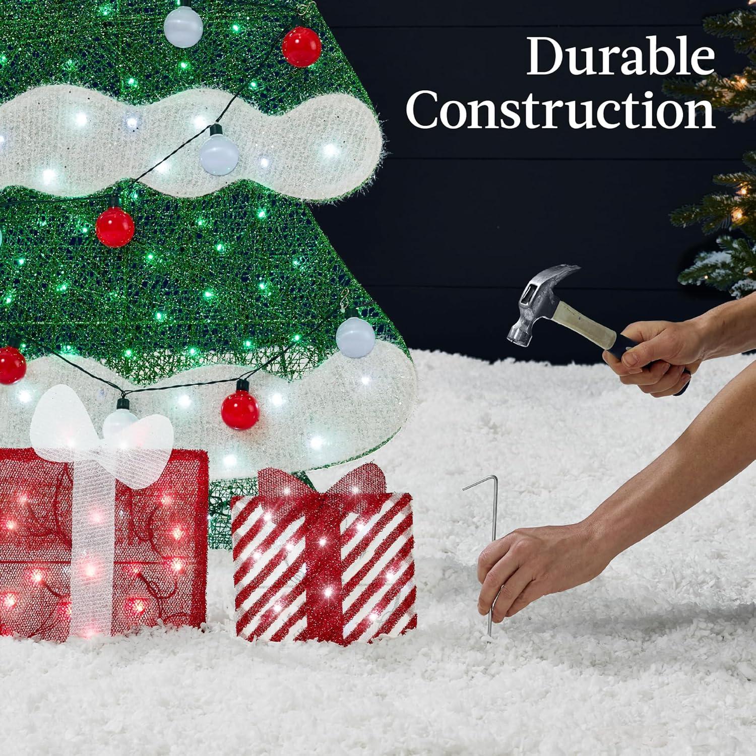 imageBest Choice Products 6ft Lighted 2D Christmas Tree Outdoor Dcor Large Holiday Yard Decoration w 170 Twinkling LED Lights Storage Bag  RedRedWhite