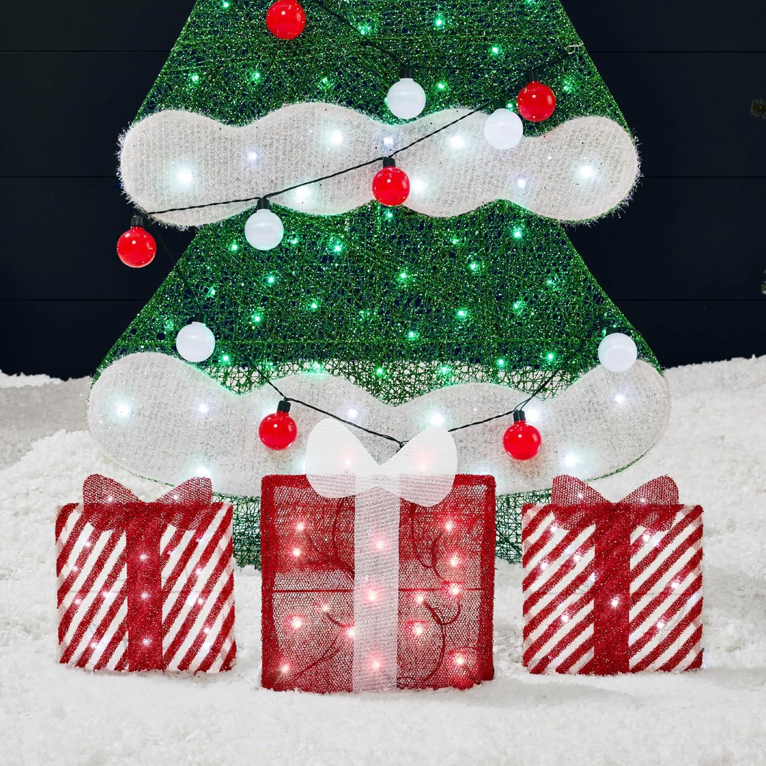 imageBest Choice Products 6ft Lighted 2D Christmas Tree Outdoor Dcor Large Holiday Yard Decoration w 170 Twinkling LED Lights Storage Bag  RedRedWhite