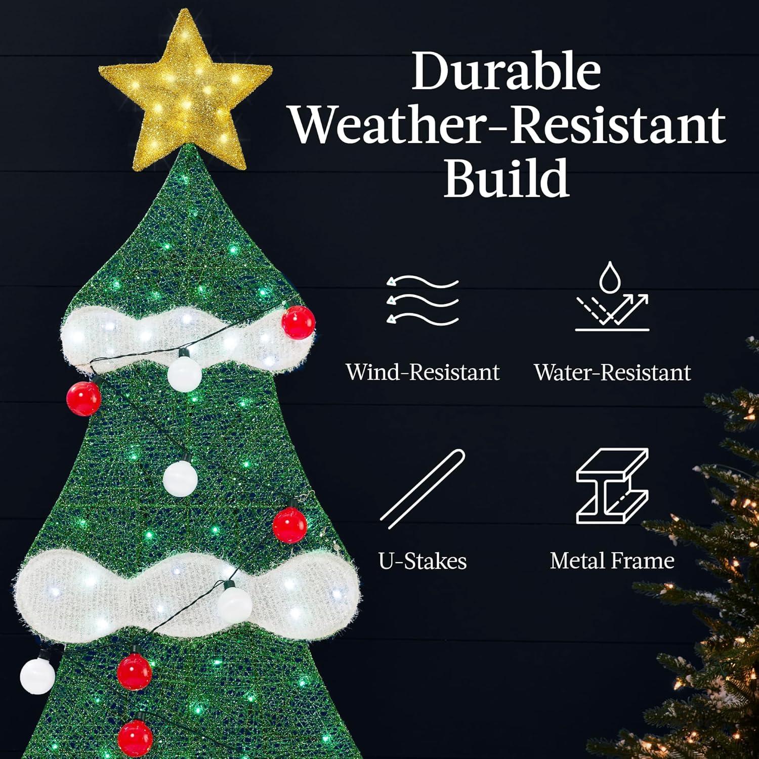 imageBest Choice Products 6ft Lighted 2D Christmas Tree Outdoor Dcor Large Holiday Yard Decoration w 170 Twinkling LED Lights Storage Bag  RedRedWhite