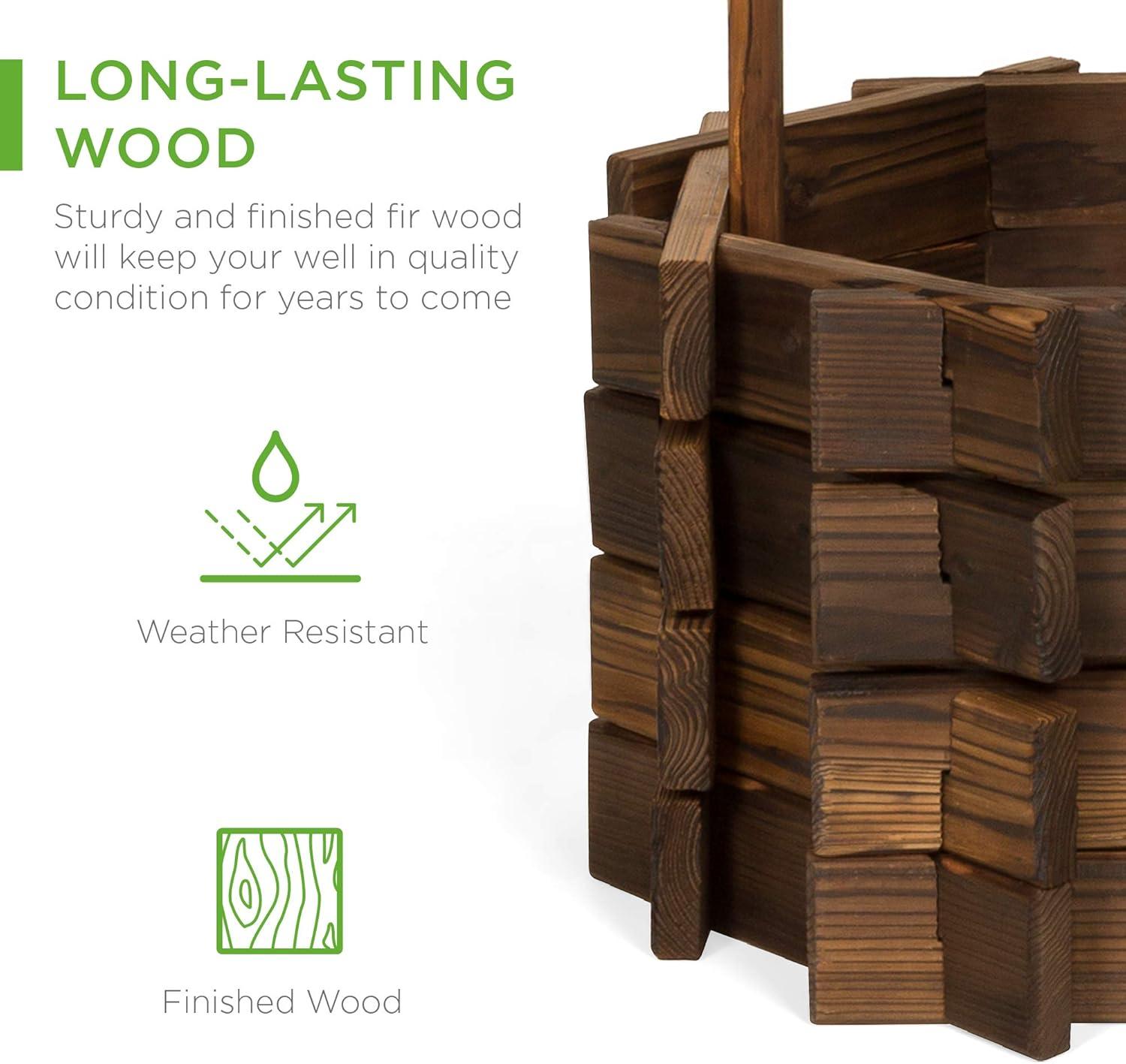 imageBest Choice Products Rustic Wooden Wishing Well Planter Outdoor Home Dcor for Patio Garden Yard wHanging Bucket