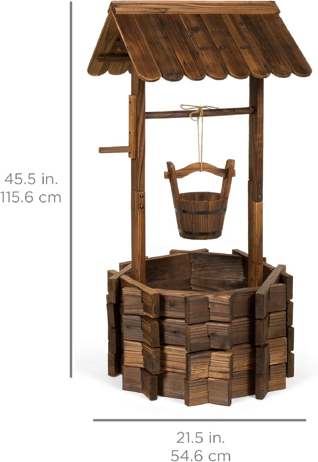 imageBest Choice Products Rustic Wooden Wishing Well Planter Outdoor Home Dcor for Patio Garden Yard wHanging Bucket