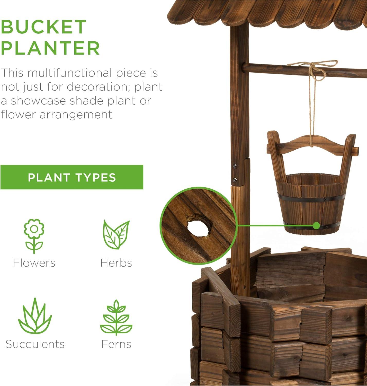 imageBest Choice Products Rustic Wooden Wishing Well Planter Outdoor Home Dcor for Patio Garden Yard wHanging Bucket