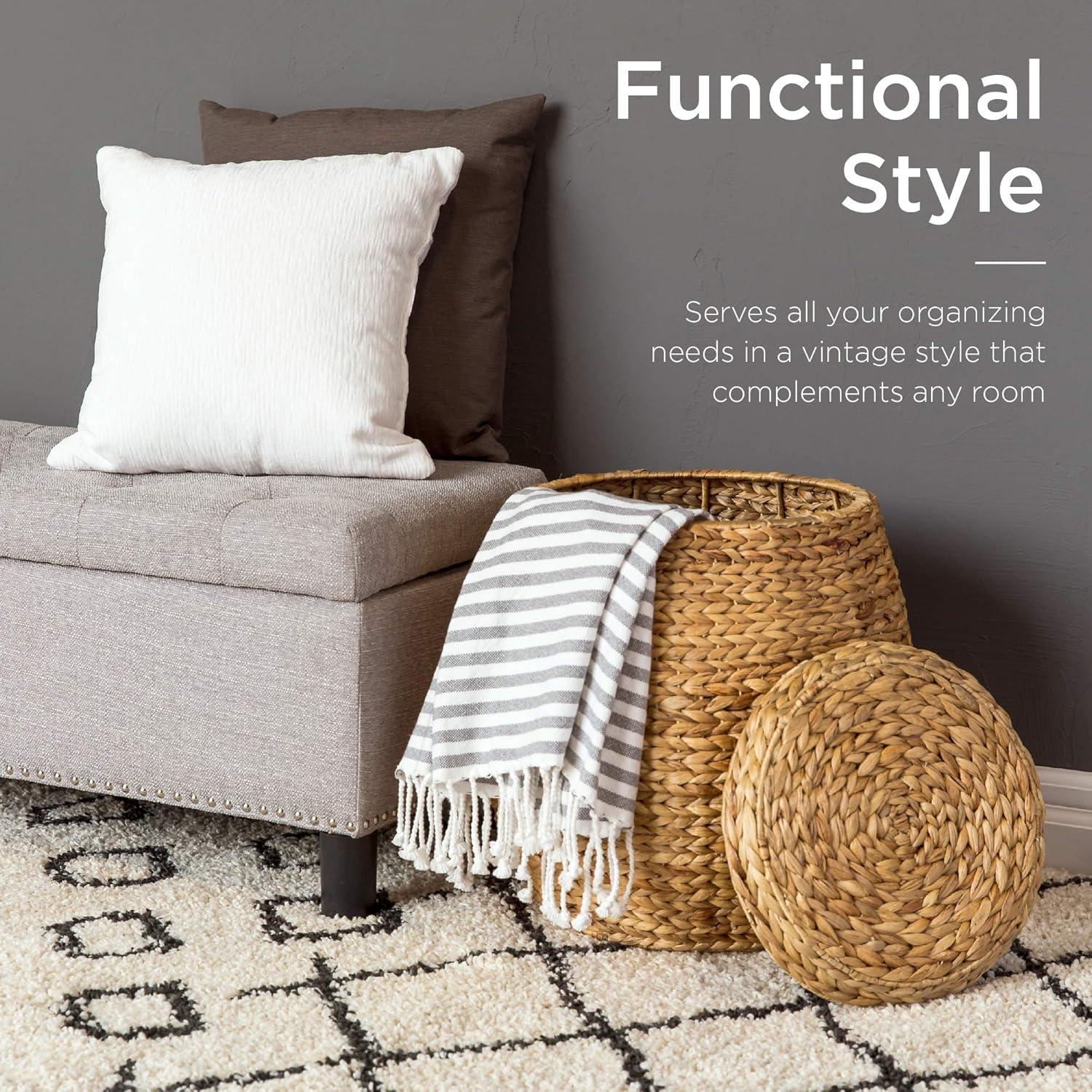 imageBest Choice Products Scalloped Multipurpose Hyacinth Storage Basket Plant Dcor Handwoven Organizer Tote for Bedroom Living Room Nursey wLid  Natural with White TrimNatural