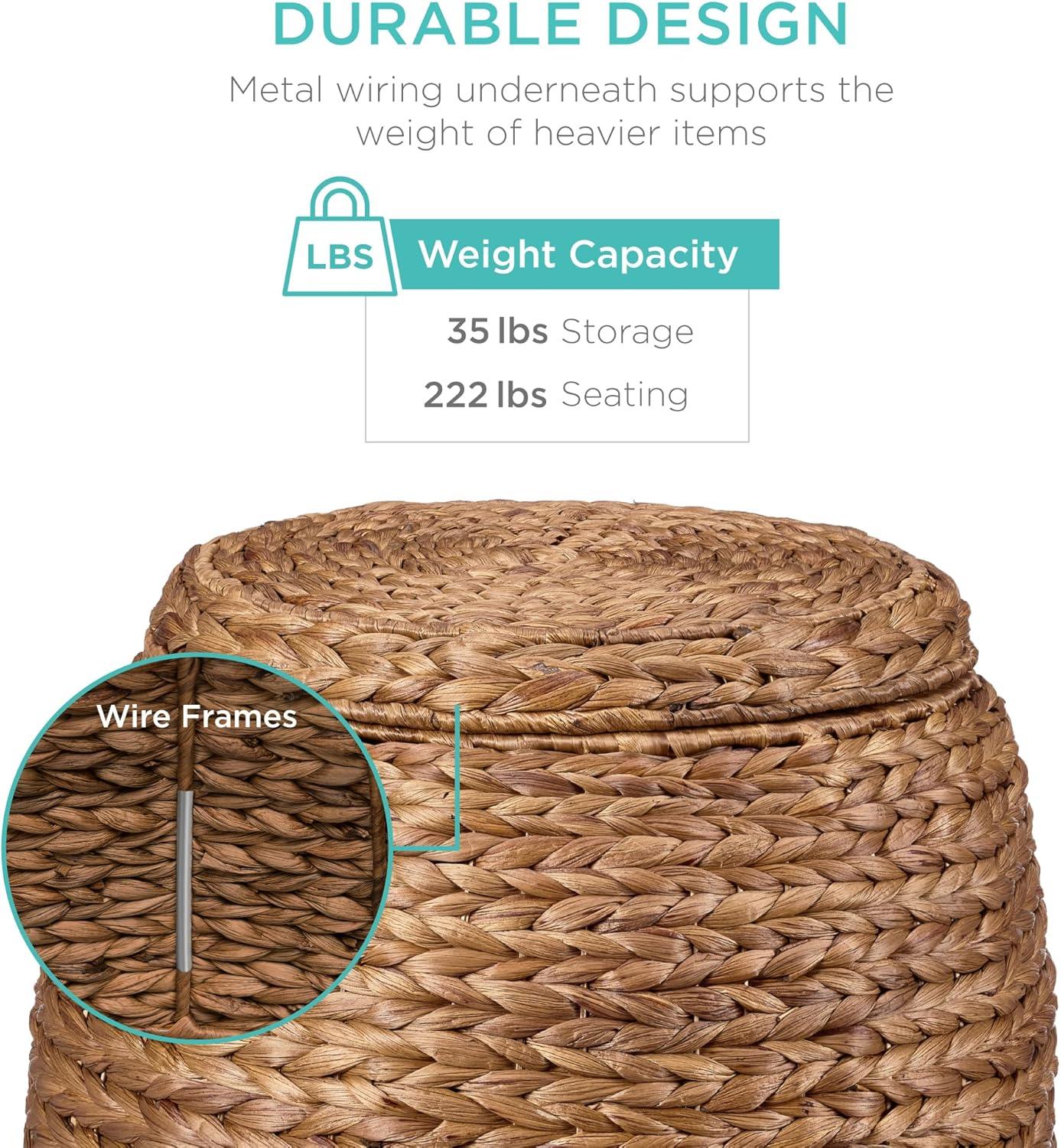 imageBest Choice Products Scalloped Multipurpose Hyacinth Storage Basket Plant Dcor Handwoven Organizer Tote for Bedroom Living Room Nursey wLid  Natural with White TrimChestnut