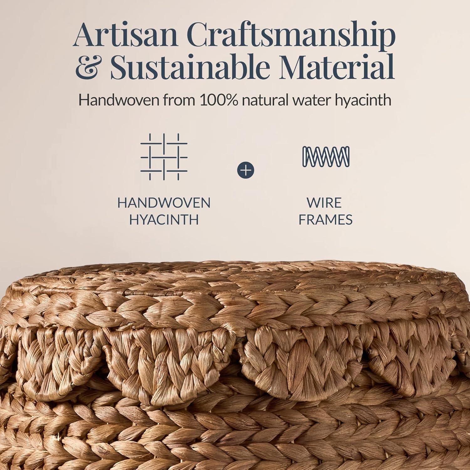 imageBest Choice Products Scalloped Multipurpose Hyacinth Storage Basket Plant Dcor Handwoven Organizer Tote for Bedroom Living Room Nursey wLid  Natural with White TrimScallop  Chestnut