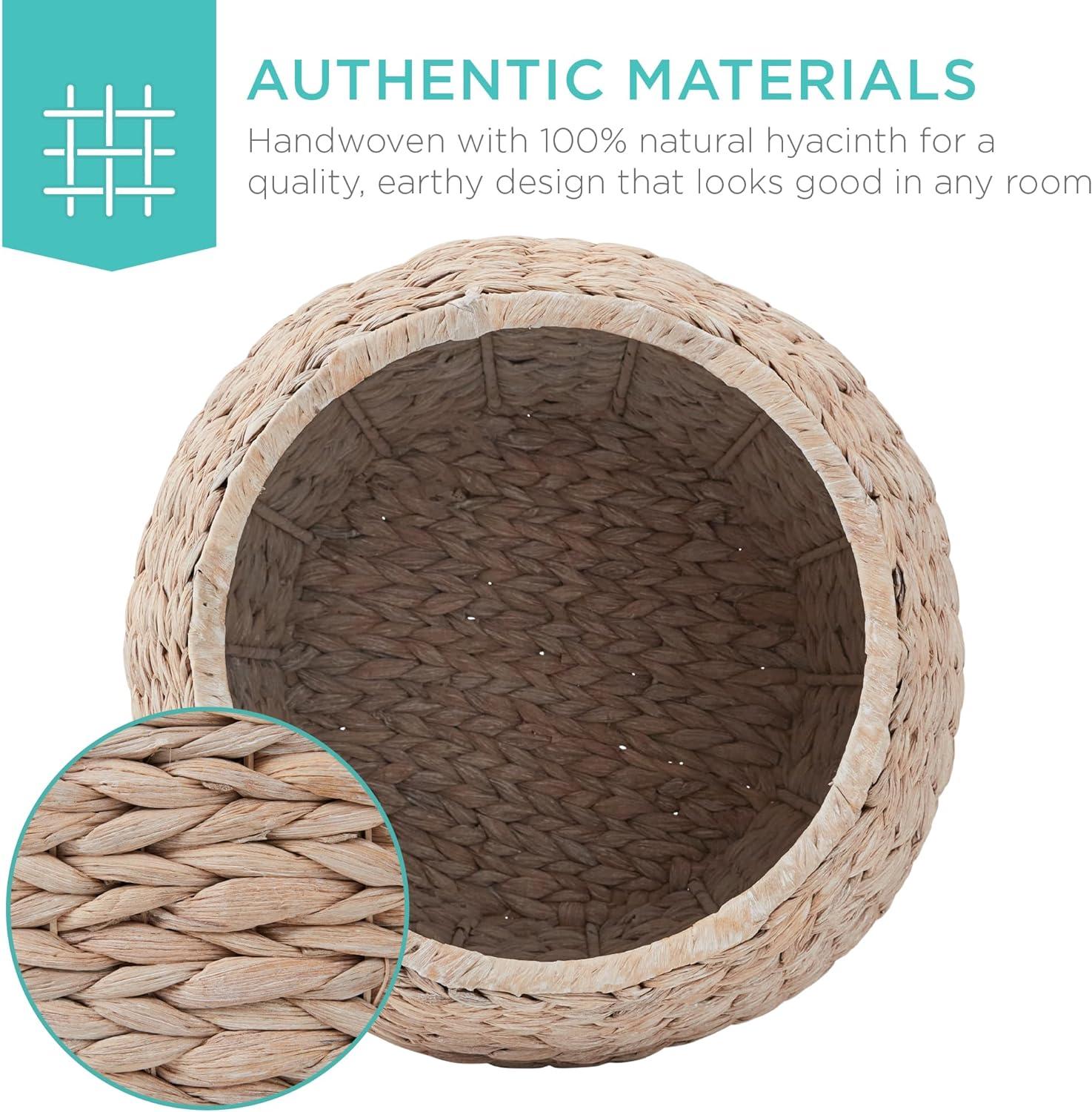 imageBest Choice Products Scalloped Multipurpose Hyacinth Storage Basket Plant Dcor Handwoven Organizer Tote for Bedroom Living Room Nursey wLid  Natural with White TrimWhitewash