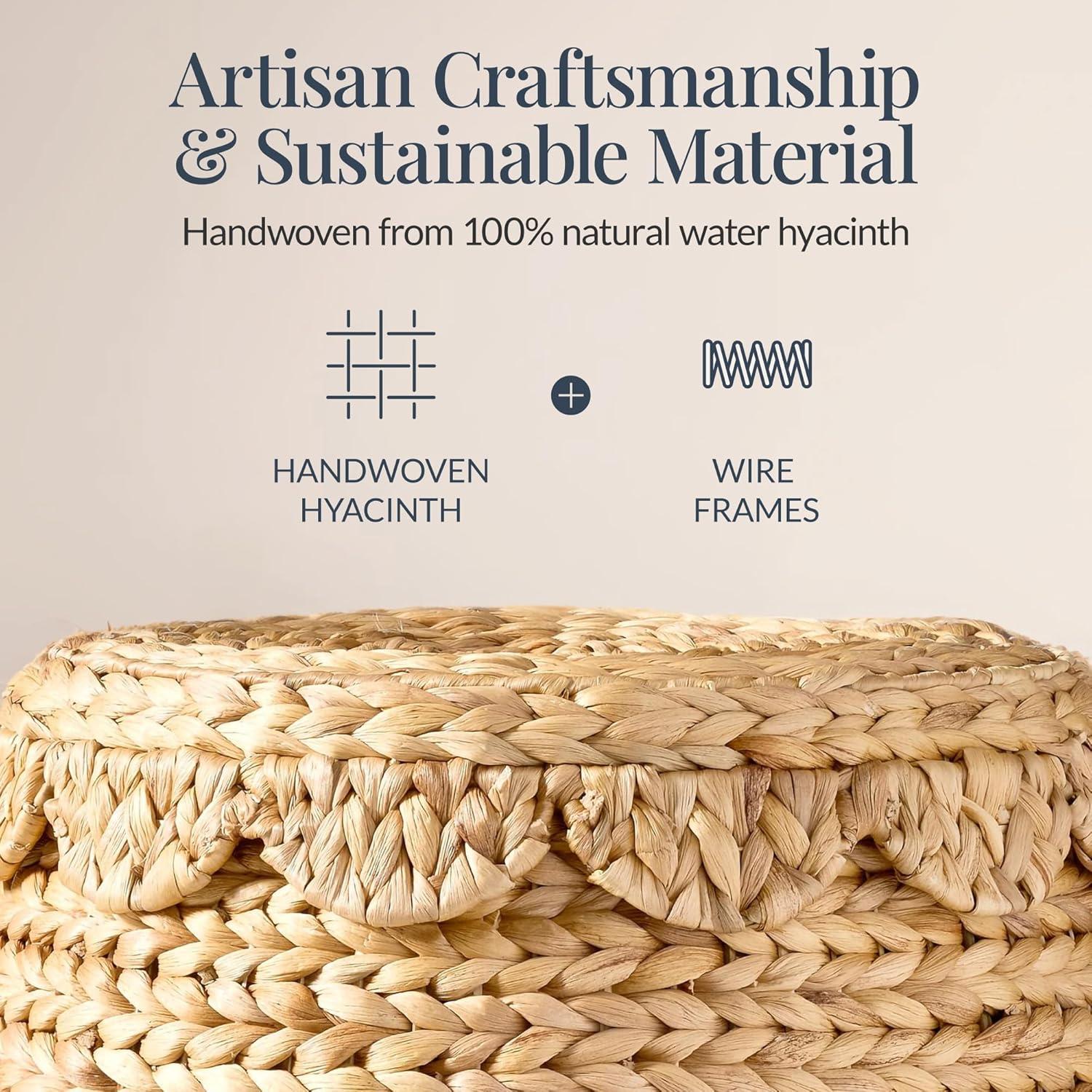 imageBest Choice Products Scalloped Multipurpose Hyacinth Storage Basket Plant Dcor Handwoven Organizer Tote for Bedroom Living Room Nursey wLid  Natural with White TrimScallop  Natural