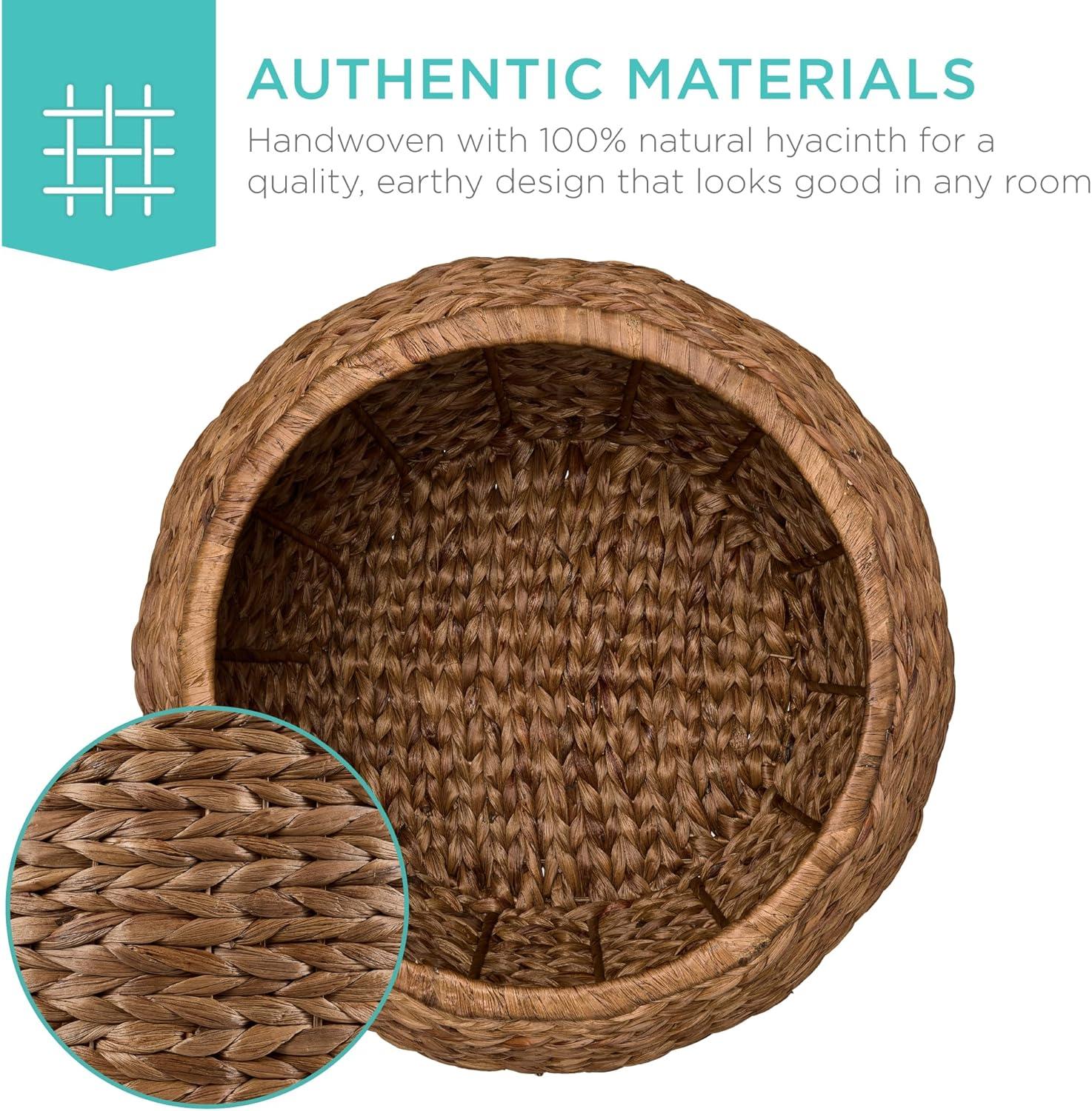 imageBest Choice Products Scalloped Multipurpose Hyacinth Storage Basket Plant Dcor Handwoven Organizer Tote for Bedroom Living Room Nursey wLid  Natural with White TrimChestnut