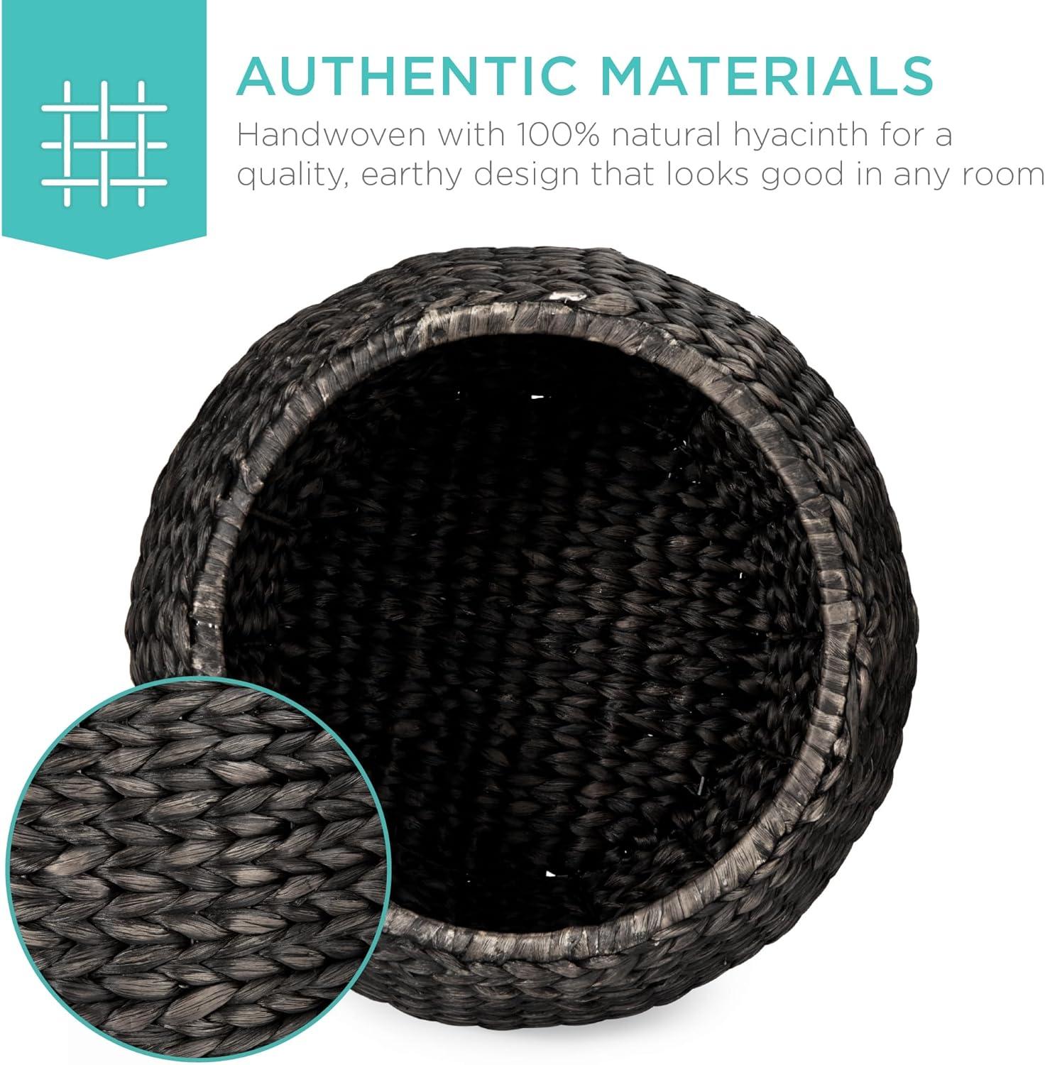 imageBest Choice Products Scalloped Multipurpose Hyacinth Storage Basket Plant Dcor Handwoven Organizer Tote for Bedroom Living Room Nursey wLid  Natural with White TrimBlack