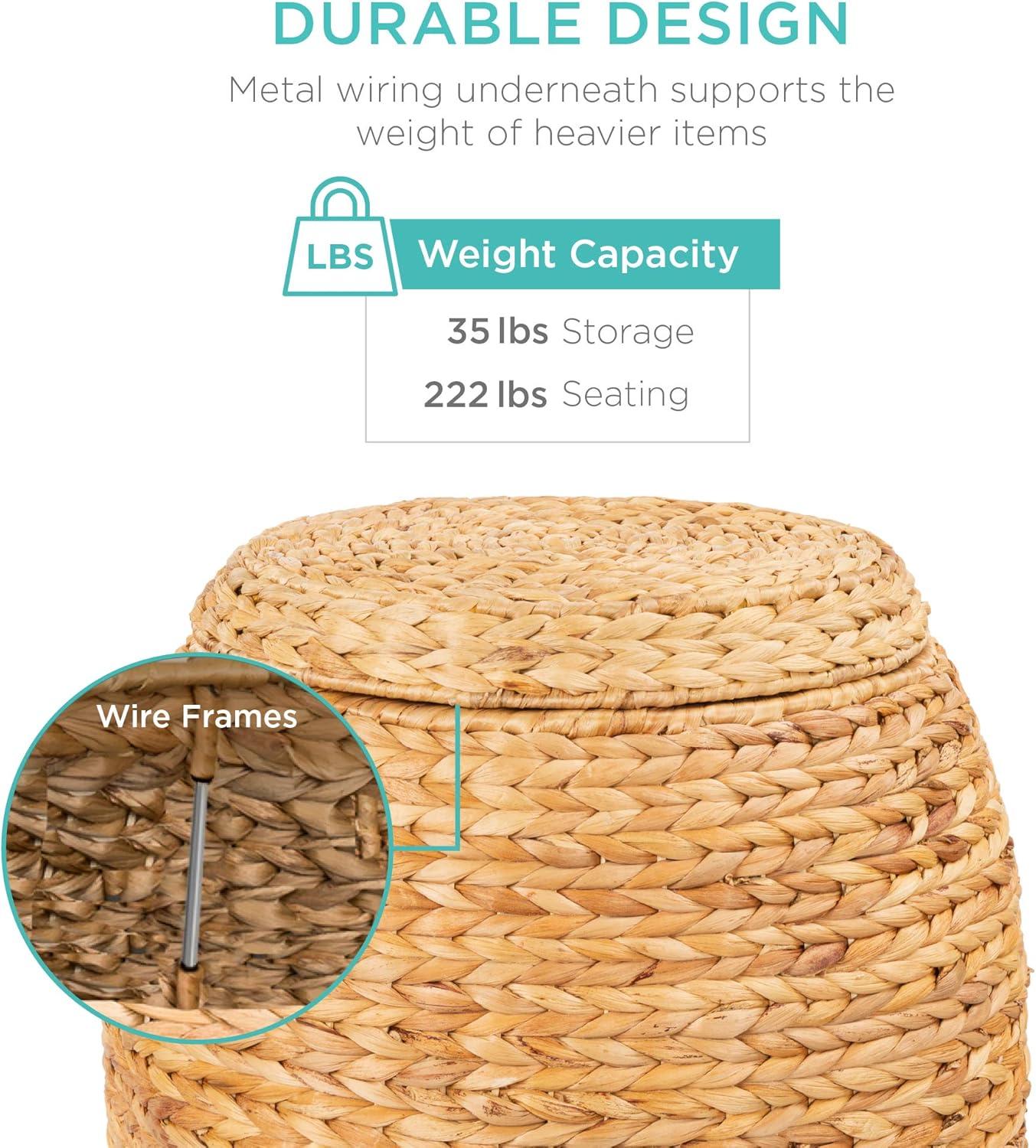 imageBest Choice Products Scalloped Multipurpose Hyacinth Storage Basket Plant Dcor Handwoven Organizer Tote for Bedroom Living Room Nursey wLid  Natural with White TrimNatural