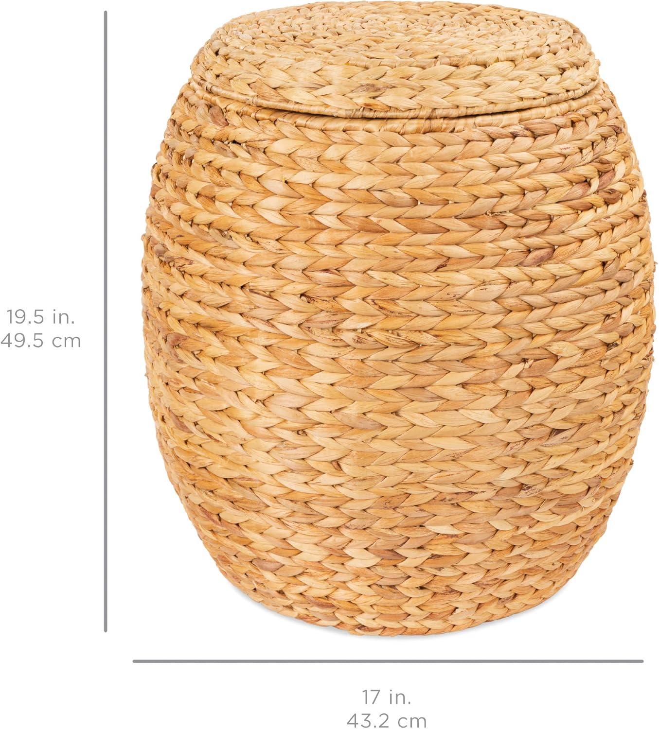 imageBest Choice Products Scalloped Multipurpose Hyacinth Storage Basket Plant Dcor Handwoven Organizer Tote for Bedroom Living Room Nursey wLid  Natural with White TrimNatural