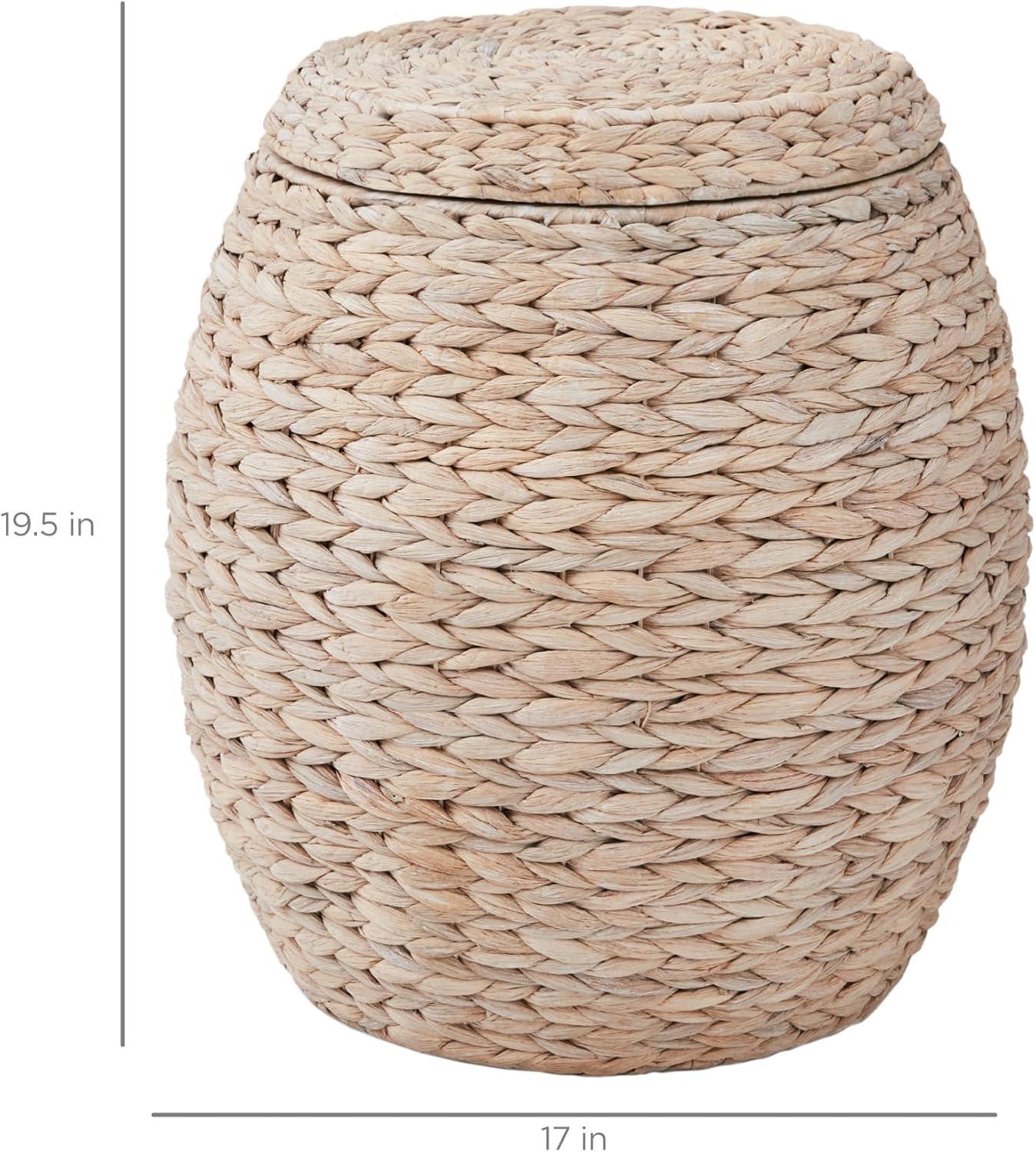 imageBest Choice Products Scalloped Multipurpose Hyacinth Storage Basket Plant Dcor Handwoven Organizer Tote for Bedroom Living Room Nursey wLid  Natural with White TrimWhitewash