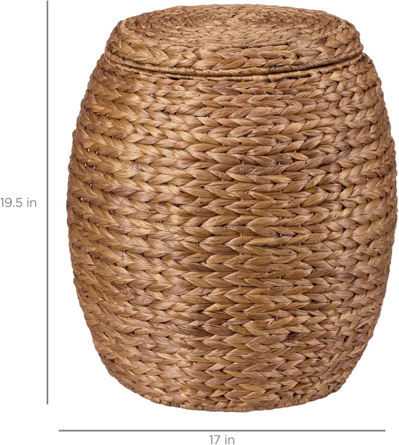 imageBest Choice Products Scalloped Multipurpose Hyacinth Storage Basket Plant Dcor Handwoven Organizer Tote for Bedroom Living Room Nursey wLid  Natural with White TrimChestnut