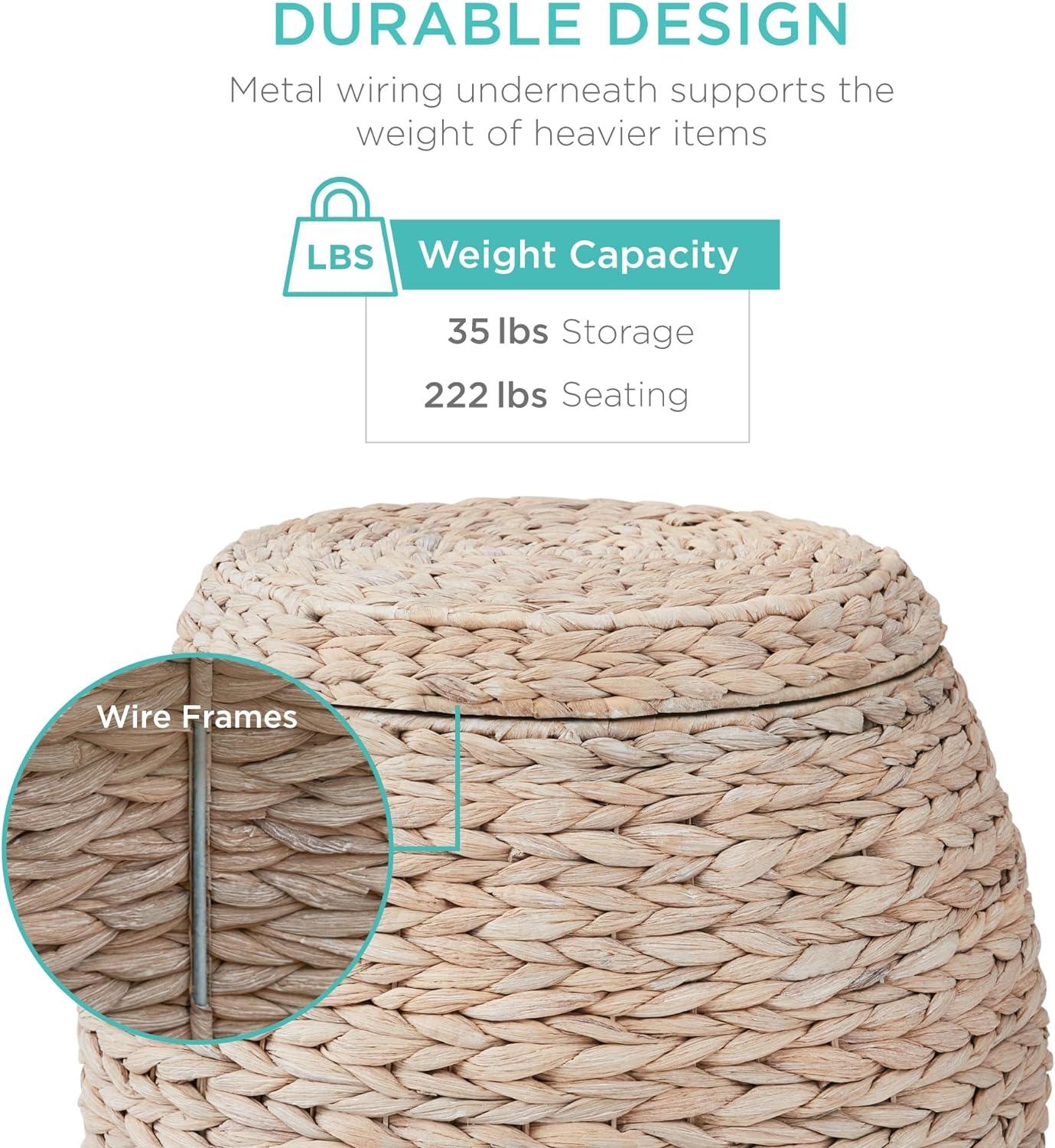 imageBest Choice Products Scalloped Multipurpose Hyacinth Storage Basket Plant Dcor Handwoven Organizer Tote for Bedroom Living Room Nursey wLid  Natural with White TrimWhitewash