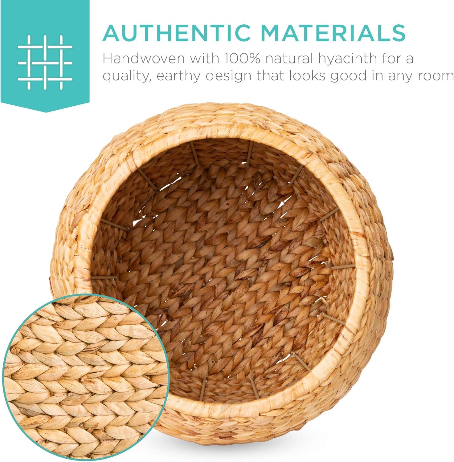 imageBest Choice Products Scalloped Multipurpose Hyacinth Storage Basket Plant Dcor Handwoven Organizer Tote for Bedroom Living Room Nursey wLid  Natural with White TrimNatural