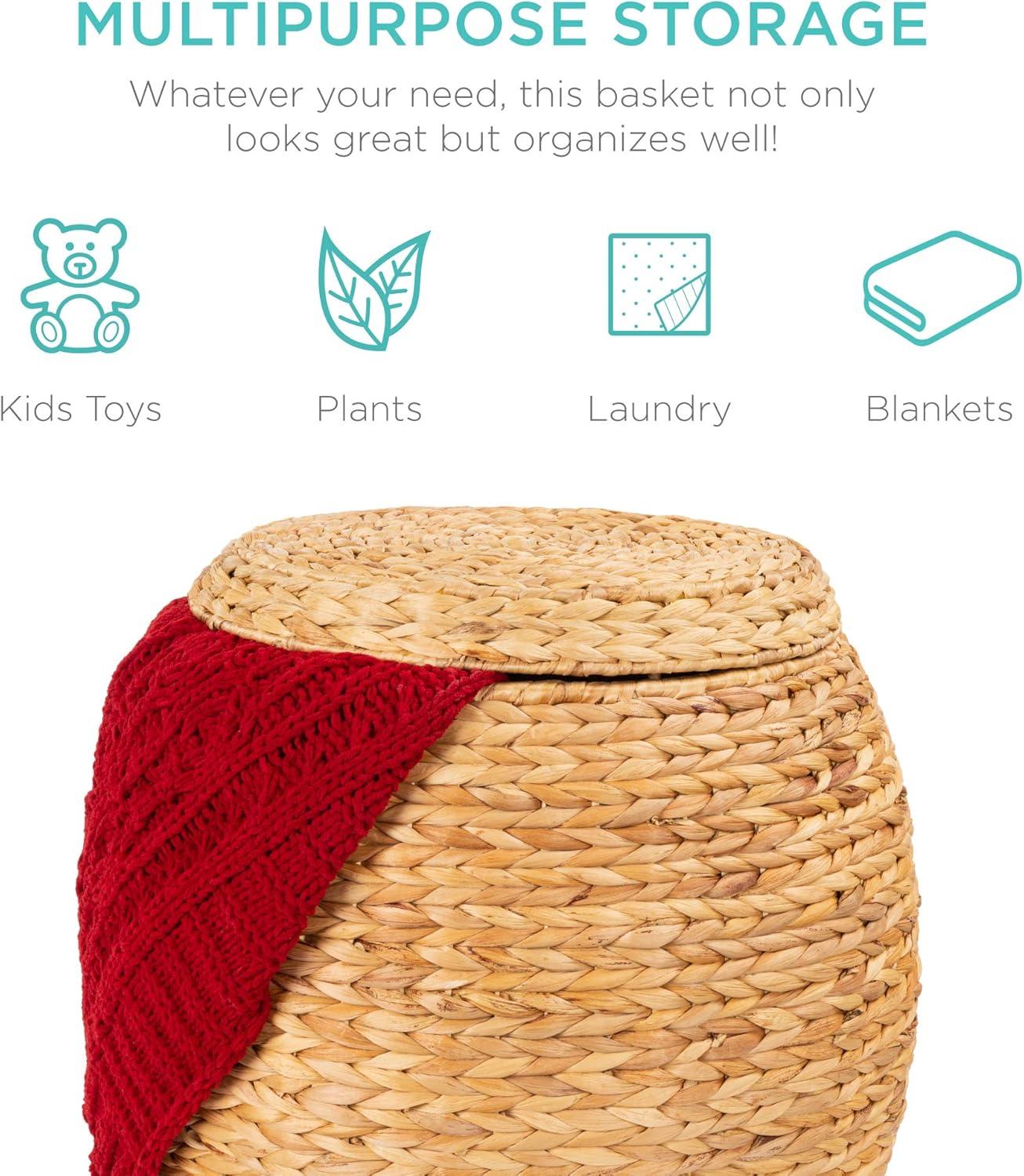 imageBest Choice Products Scalloped Multipurpose Hyacinth Storage Basket Plant Dcor Handwoven Organizer Tote for Bedroom Living Room Nursey wLid  Natural with White TrimNatural