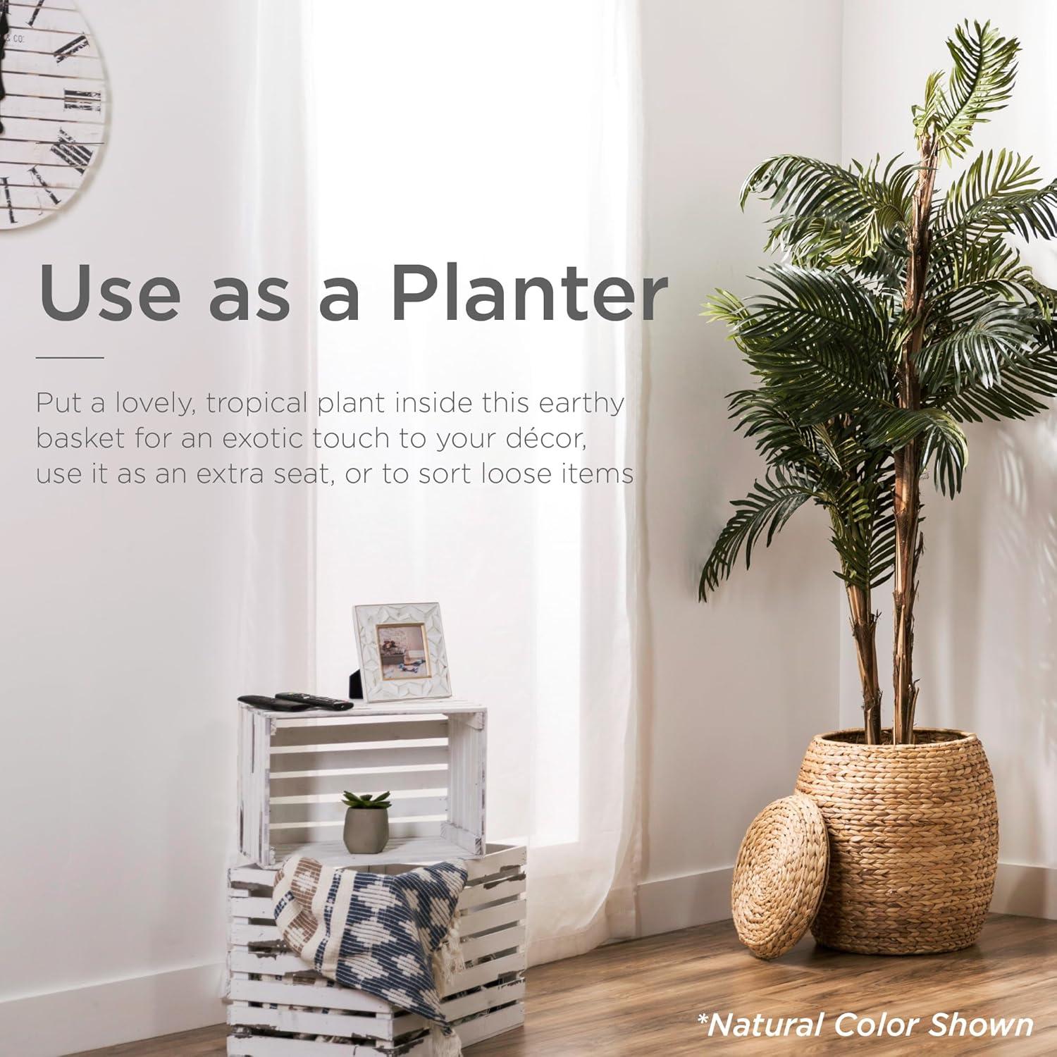 imageBest Choice Products Scalloped Multipurpose Hyacinth Storage Basket Plant Dcor Handwoven Organizer Tote for Bedroom Living Room Nursey wLid  Natural with White TrimWhitewash