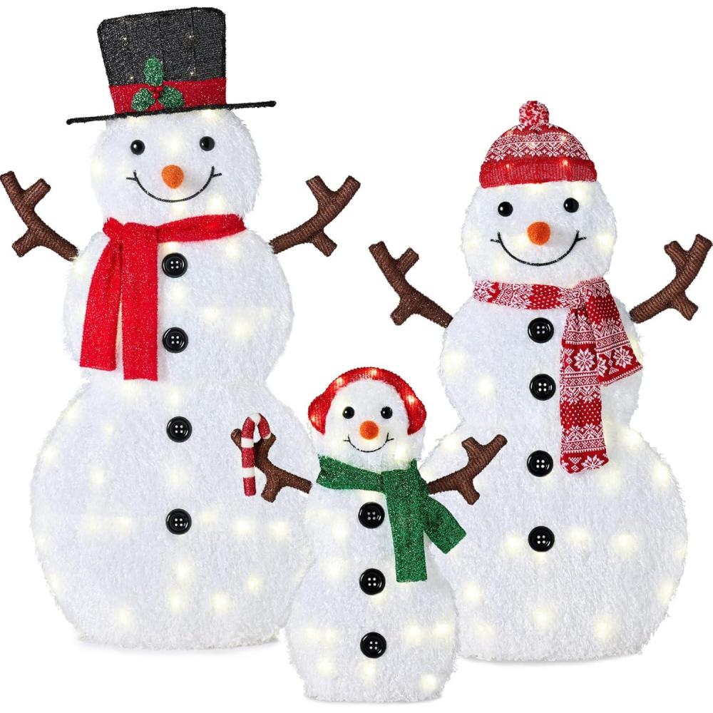 imageBest Choice Products 4ft 4Piece 2D Lighted Christmas Snowman Family Set Large Outdoor Yard Decor Holiday Decoration w 160 Twinkling LED Lights3Piece