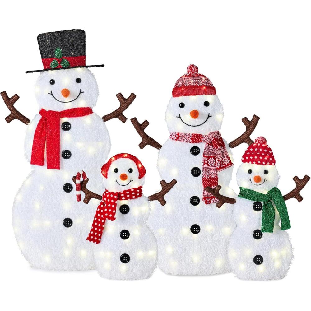 imageBest Choice Products 4ft 4Piece 2D Lighted Christmas Snowman Family Set Large Outdoor Yard Decor Holiday Decoration w 160 Twinkling LED Lights4Piece