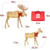 imageBest Choice Products 2D Moose Family Outdoor 2Pc Christmas Yard Dcor 4ft Lighted Yard Set Prelit AllWeather w 125 LEDs Ground Stakes  GoldGold  2Piece