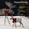 imageBest Choice Products 2D Moose Family Outdoor 2Pc Christmas Yard Dcor 4ft Lighted Yard Set Prelit AllWeather w 125 LEDs Ground Stakes  GoldRattan  2Piece