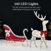 imageBest Choice Products 4ft Lighted 2D Reindeer ampamp Sleigh Set Christmas Holiday Deer ampamp Sled Outdoor Yard Decoration w 140 LED Lights  GoldWhite