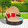 imageBest Choice Products 5Piece Modular Patio Wicker Daybed Sectional Conversation Lounger Set w 2in1 Setup Adjustable Seats Clips Retractable Canopy Cover WeatherResistant Cushions  BeigeBeige