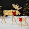 imageBest Choice Products 2D Moose Family Outdoor 2Pc Christmas Yard Dcor 4ft Lighted Yard Set Prelit AllWeather w 125 LEDs Ground Stakes  GoldGold  2Piece