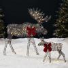 imageBest Choice Products 2D Moose Family Outdoor 2Pc Christmas Yard Dcor 4ft Lighted Yard Set Prelit AllWeather w 125 LEDs Ground Stakes  GoldRattan  2Piece