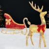 imageBest Choice Products 4ft Lighted 2D Reindeer ampamp Sleigh Set Christmas Holiday Deer ampamp Sled Outdoor Yard Decoration w 140 LED Lights  GoldGold