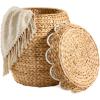 imageBest Choice Products Scalloped Multipurpose Hyacinth Storage Basket Plant Dcor Handwoven Organizer Tote for Bedroom Living Room Nursey wLid  Natural with White TrimScallop  NaturalWhite