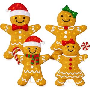 imageBest Choice Products 2D Gingerbread Man Family 4ft Christmas Yard Dcor 4Piece Light Up Holiday Lawn Decoration 200 LED Lights